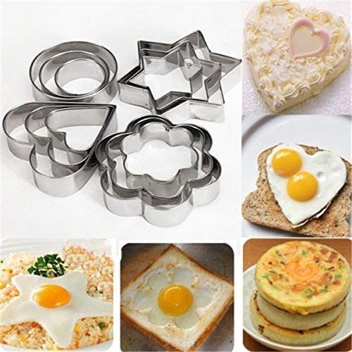 12Pcs Cookie Cutter Set, Stainless Steel, 3-flower, Silver