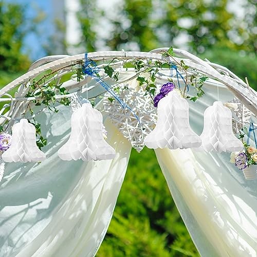 24 Pcs Paper Wedding Bells White Hanging Big Bridal Honeycomb Wedding Bells gallery