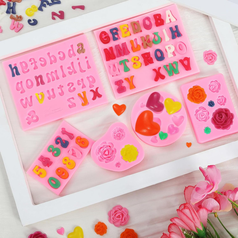 Letter Silicone Mold Alphabet Number Molds Rose Heart Shape Cake Mould for Gummy gallery