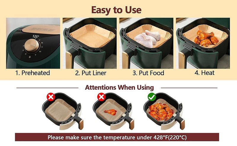 10 Inch Air Fryer Liners Disposable-250PCS Square Parchment Paper Liners gallery