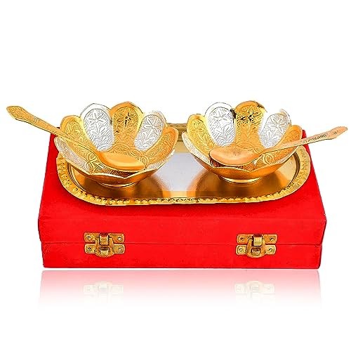 Bowl Spoon Tray Set Small Gold Silver Plated Dry Fruits Dessert Serving 6 gallery