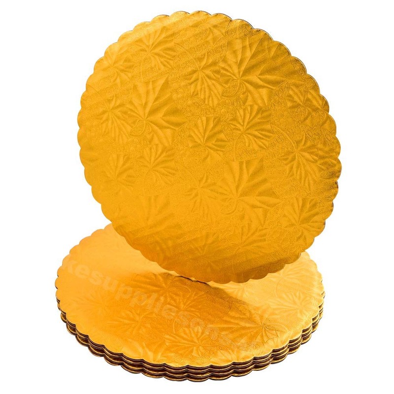 6 PCS Gold 12 Inch Scalloped Edge Cake Boards Round Cardboard Base Plates