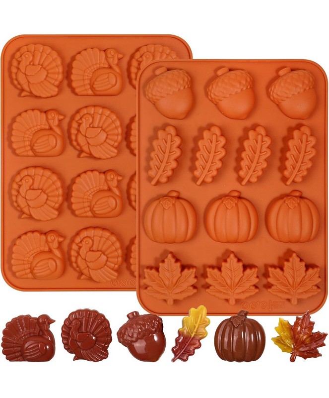 New In Box Webake Silicone Molds Set Turkey, Pumpkin, Leaf & Acorn Shapes 2 Pack