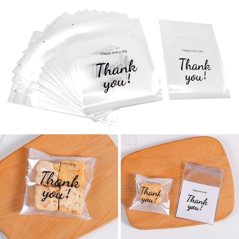 100 PCS 4×4″ Self-Adhesive Cookie Bags White Polka Dot Plastic Pastry Bags