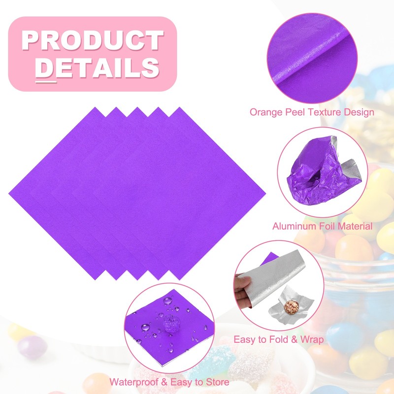 200 Pcs Candy Foil Wrappers, 7.87 x 7.87", Light Pink/Purple (Orange Peel) gallery