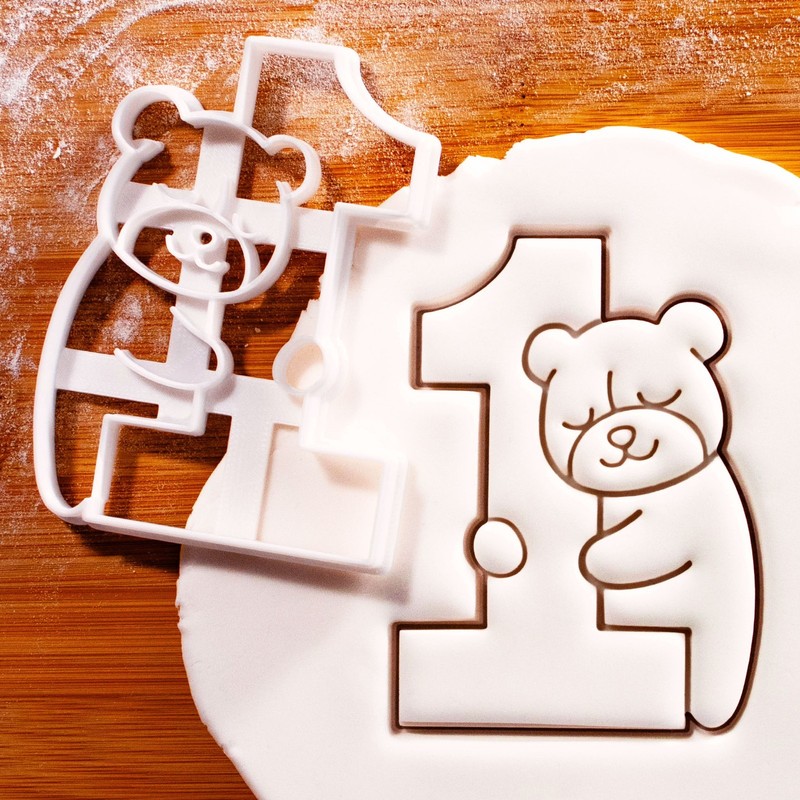 Cute Bear Number 1 Cookie Cutter – first birthday party one year old Milestone