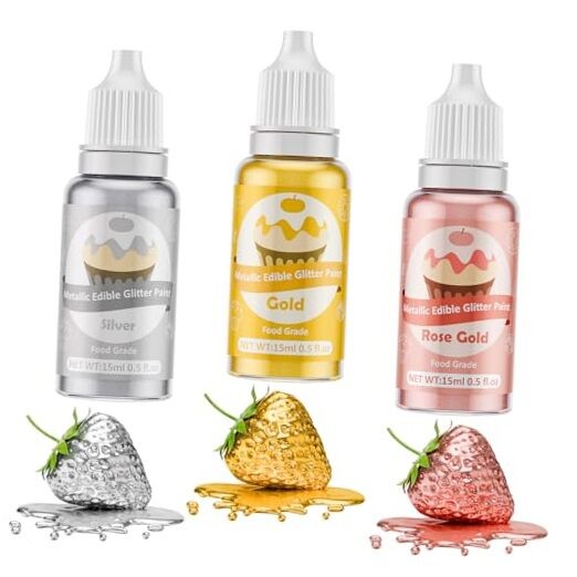 Edible Glitter Paint – 3 Colors Glitter Decorative 0.17 Fl Oz (Pack of 3) Gold