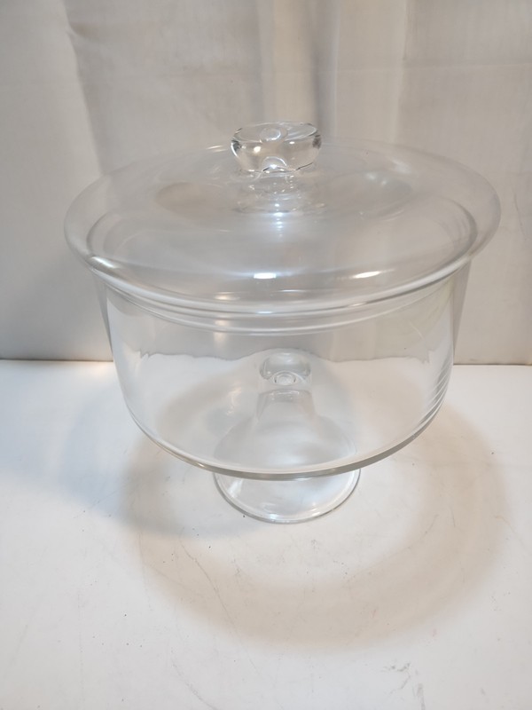 Vintage Glass Lidded Bowl PEDESTAL Platter For Desserts Footed Candy Elegant gallery