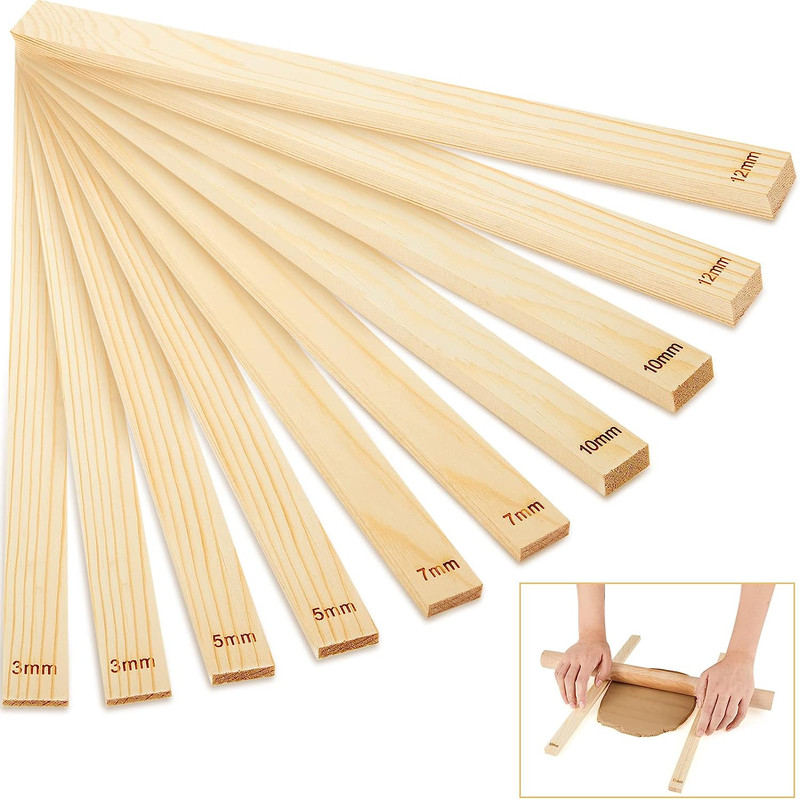 10 Pcs Clay Pottery Rolling Pin Guides,5 Size,Wood Color | 5 Size, Wood, Teachin