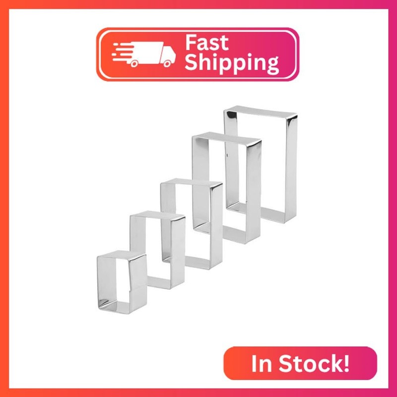 PEUTIER 5pcs Rectangular & Square Cookie Cutter Set, Stainless Steel, Silver