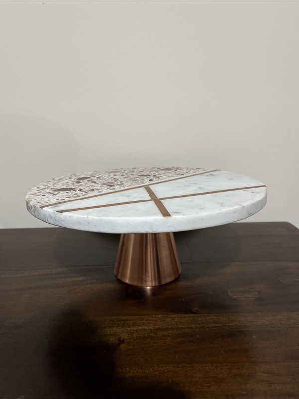 THIRSTYSTONE Pink Terrazzo White Marble Cake Stand NM796-MCY Copper Display gallery