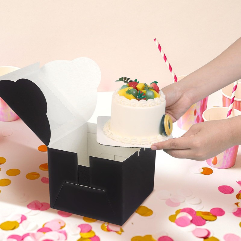 20Pcs Mini Cake Boxes with Window 6x6x5 Inches Black Bakery Boxes Small 4 Cup... gallery