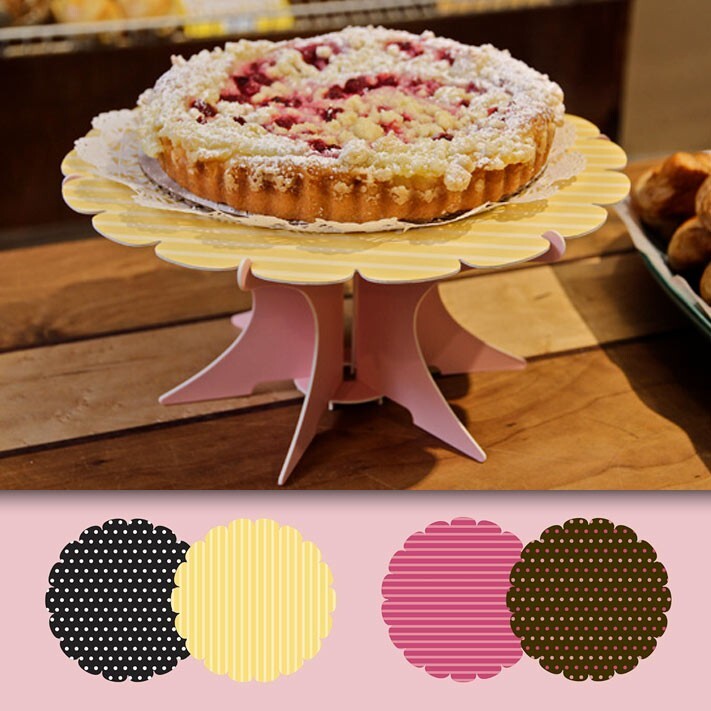 Pretty Cake Stands Stripes and Polka Dots, 10 inch Compostable Stands, Set of 2 gallery
