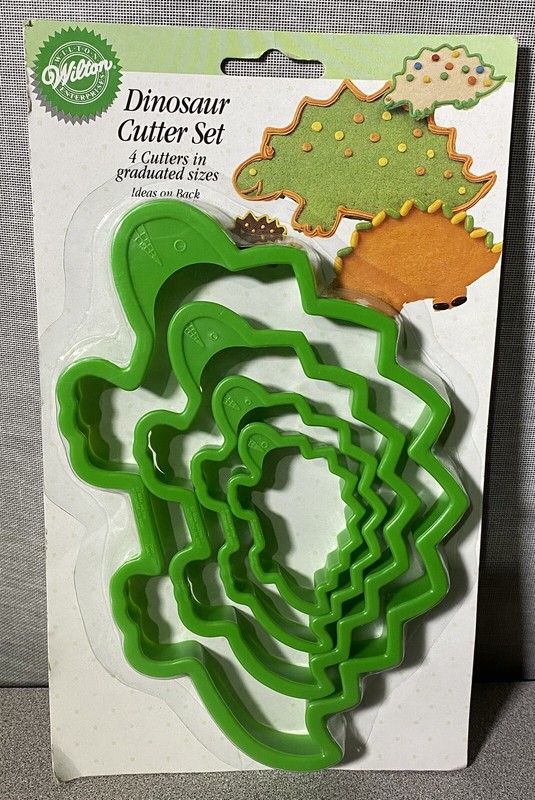 Vintage 1994 Wilton Dinosaur Cookie Cutter 4pc Set – New!!