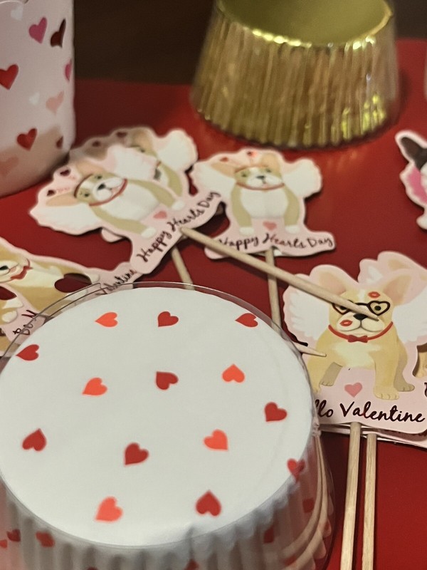 Valentine Cupcake Kit 62 Bundle Cupcake 12 Toppers Love Red Birthday Gold Stripe gallery