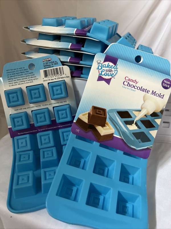 Baked With Love Non-Stick Silicone Candy Chocolate Molds, All Squares, Set of 6
