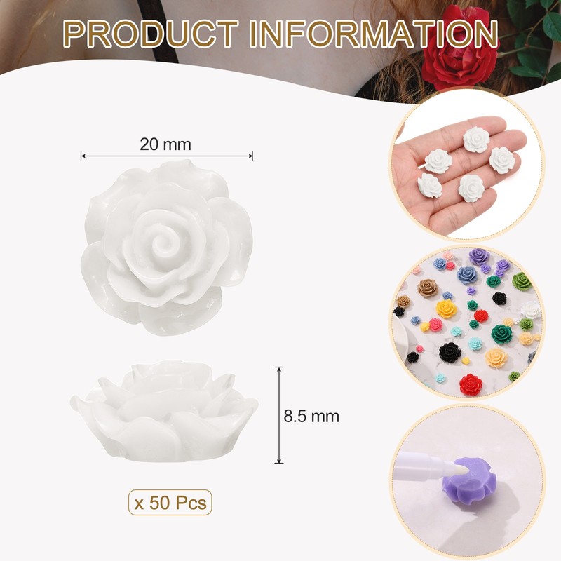 50Pcs White Resin Rose Flower Beads 20mm Flatback Flower Charm gallery