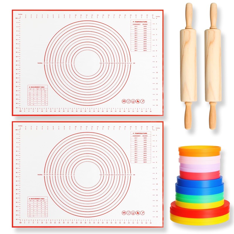 20 Pcs Rolling Pin Set Include 2 Classic Wood Dough Rollers 16 Adjustable Thi...