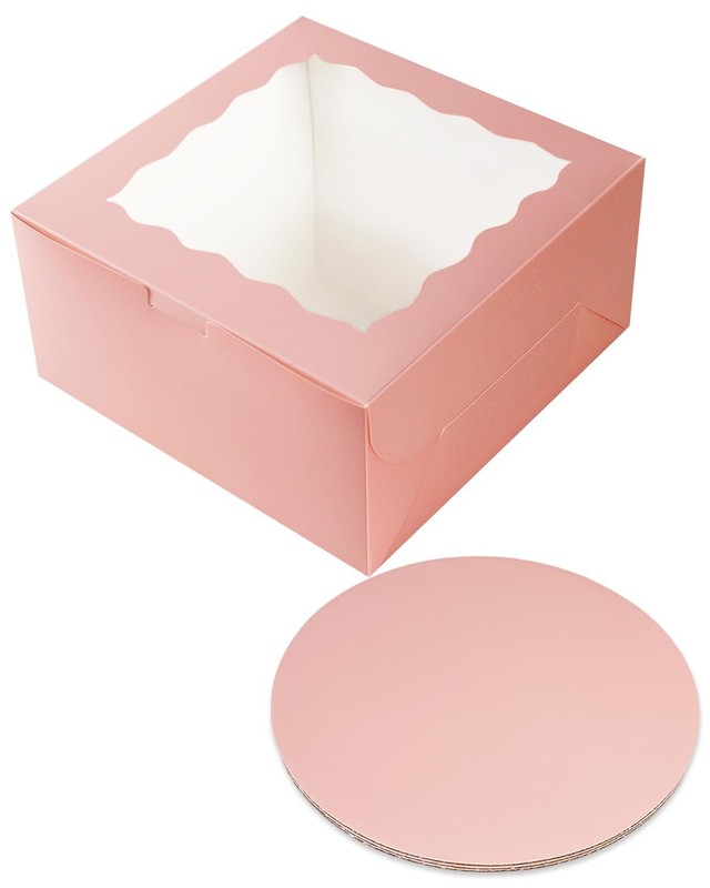 8x8x5 Cake Box 18 Sets Pink Cake Box with Window ＆ 18 Sets 8" Pink Cake Round... gallery