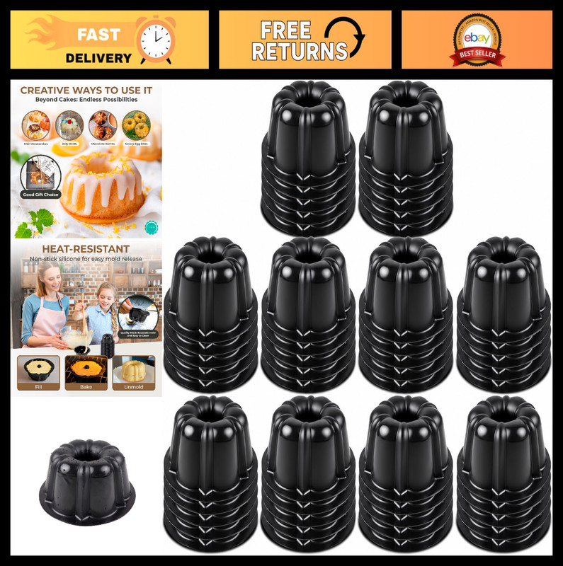 Reusable Mini Flan Molds – Non-Stick Silicone Baking Cups, 50 Pack for Gelatin &