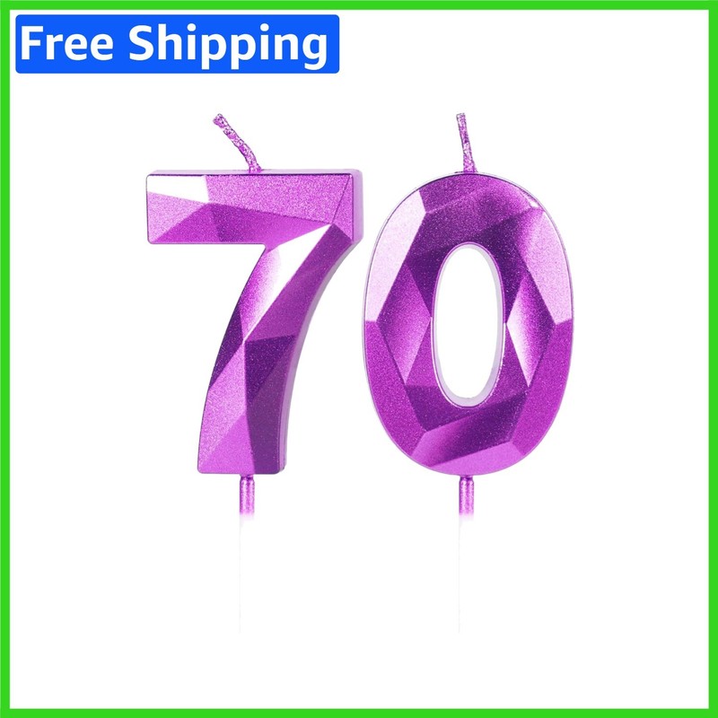 Vibrant Purple 70th Birthday Candles – 3D Cake Topper for Memorable Celebrations