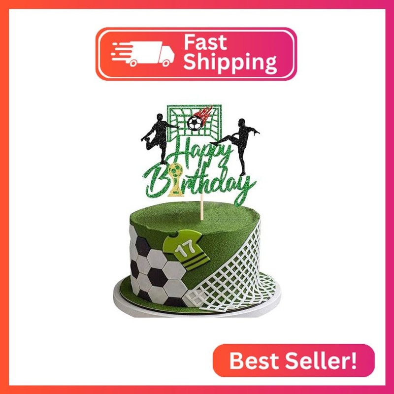 Rsstarxi 1 Pack Soccer Happy Birthday Cake Topper Glitter Happy Birthday Sign Tr