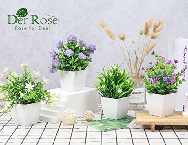 Pack Small Fake Plants Mini Artificial Faux Plants Indoor with Flowers 4 gallery