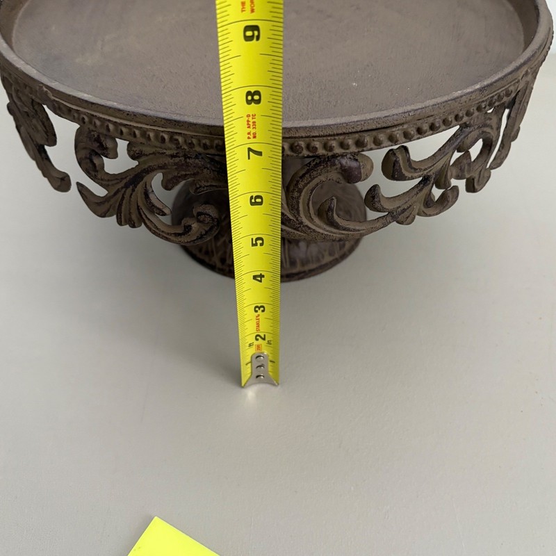 Rustic Brown Metal Cake Stand Ornate Scrollwork Pedestal Dessert Server 12.5in gallery