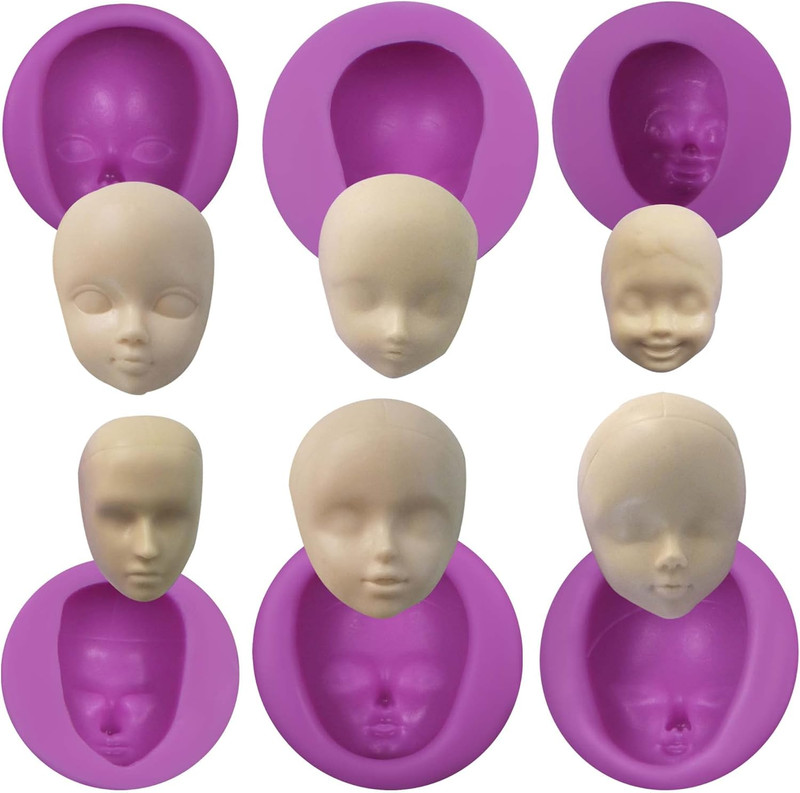 Face Silicone Fondant Molds, 6 Packs Baby Face Chocolate Silicone Molds for Poly