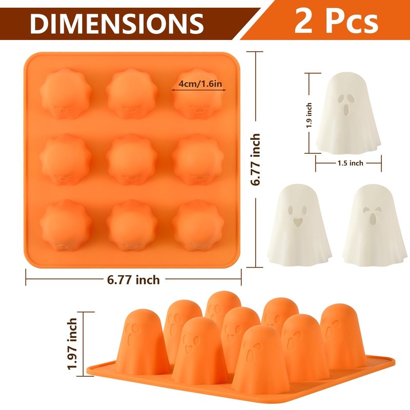 Silicone Ghost Molds, 2 Packs Halloween Candy Molds, 3D Resin Cake Decor gallery