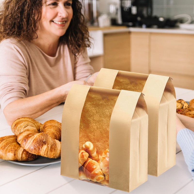 120 Pack Large Kraft Paper Bread Loaf Bag with Tin Tie Tab Lock ，for Homemade... gallery