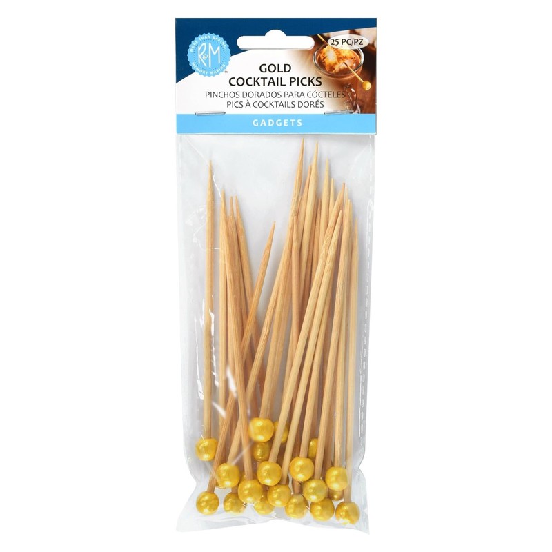 R&M International 5-Inch Gold Cocktail Picks 25-Pack