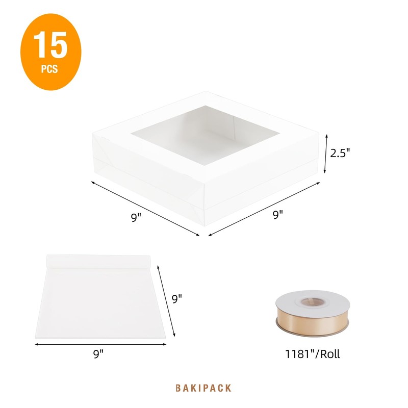 15 PCS White Catering Bakery Boxes Lids Window 9x9x2.5 Inch Food Containers gallery