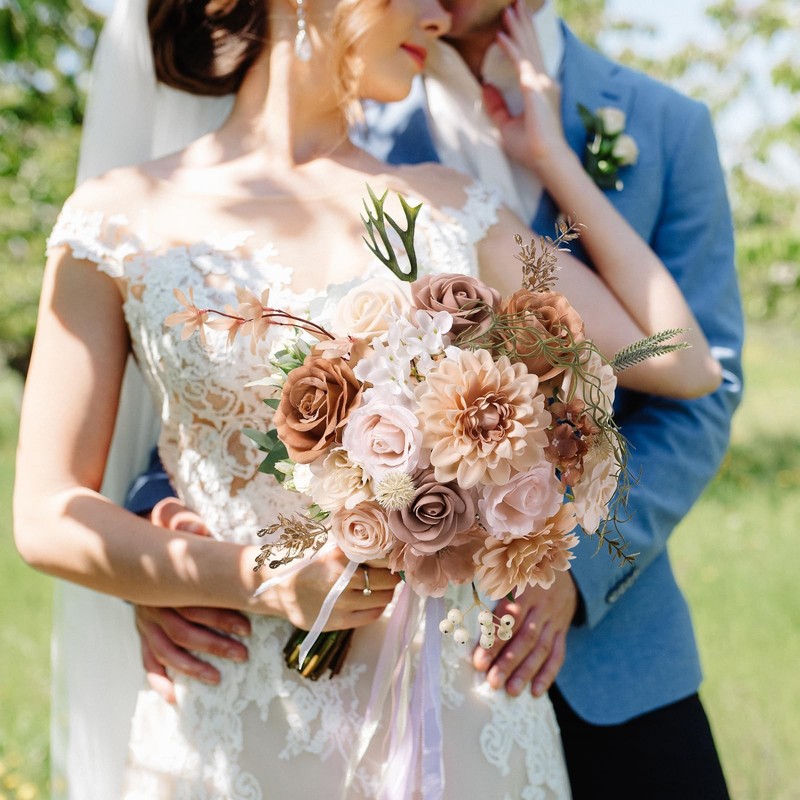 Garisey Artificial Flowers Combo, Mix Silk Flowers Roses, Peonies, Dahlias with gallery