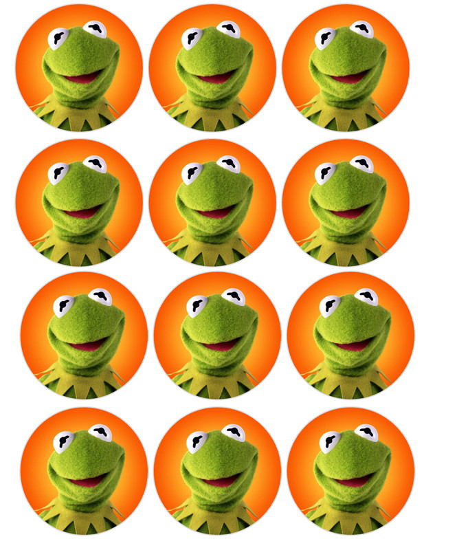 Set of 12 Kermit edible paper cupcake cookie toppers PRE CUT choose size
