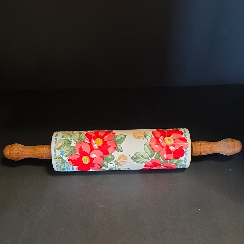 Pioneer Woman Floral Ceramic Rolling Pin with Wooden Handles, Floral Pattern