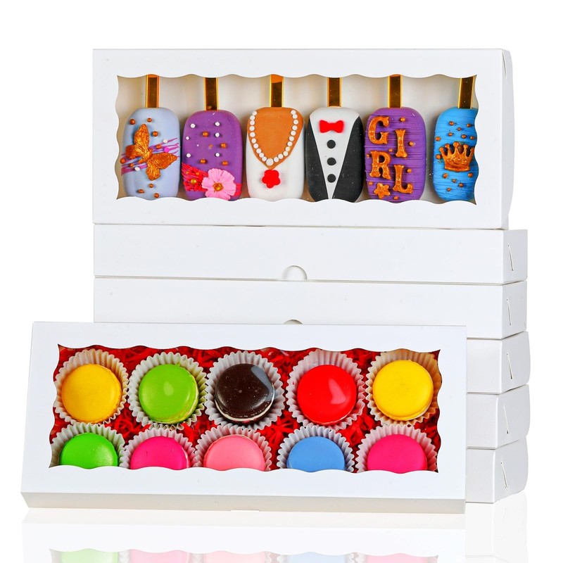 15PCS 12x5x1.5 Inch White Cookie Boxes, Window, Bakery, Macaron, Truffle