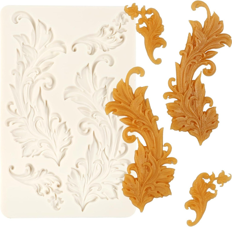 1 Pcs Large Baroque Feather Silicone Mold, Scroll Embossed Cake Decoration Fonda gallery