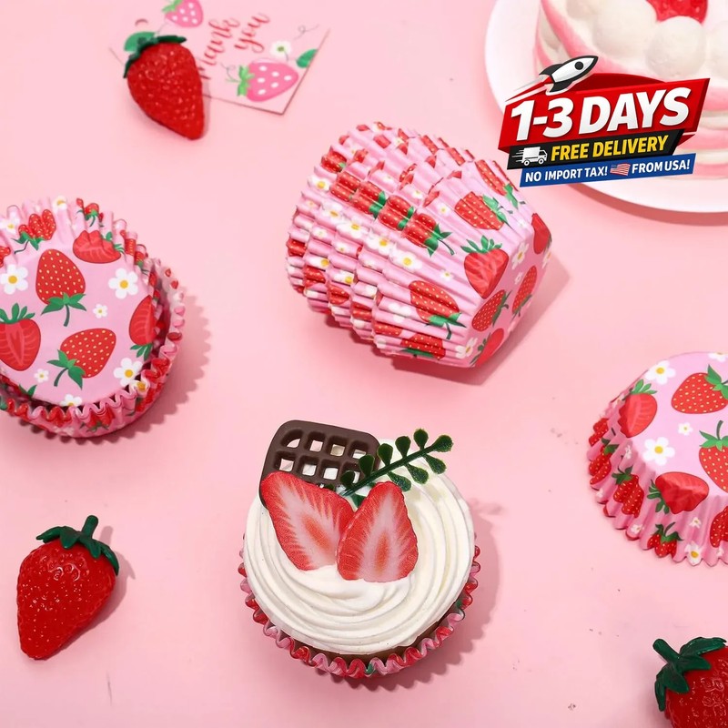 300Pcs Strawberry Cupcake Liners Strawberry Baking Cups Pink Summer Fruit Theme gallery