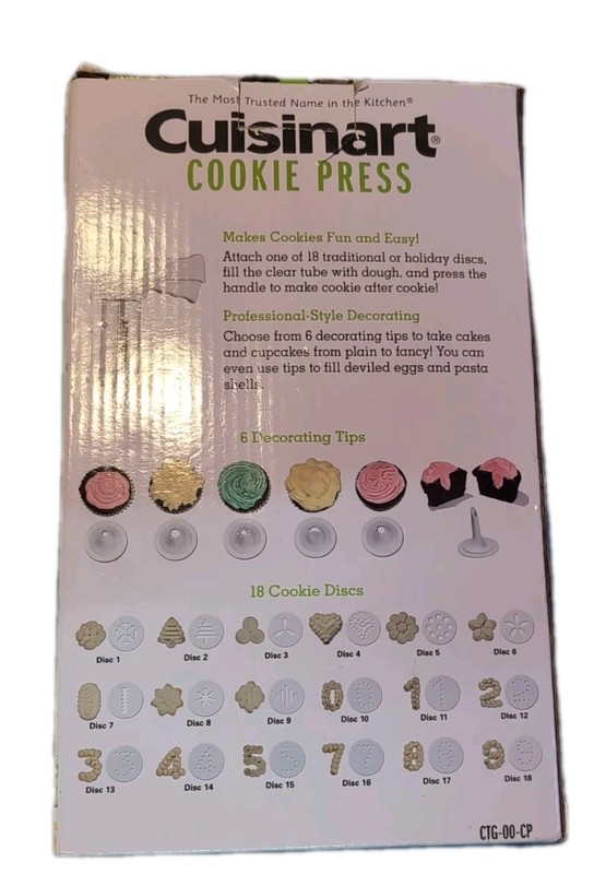 Cuisinart Manual White Cookie Press 18 Discs and 6 Decorating Tips for cupcakes gallery
