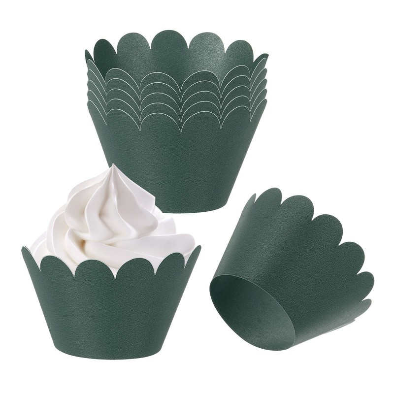 Cupcake Liners, 50 Pieces Grooved Standard Decor Dark Green