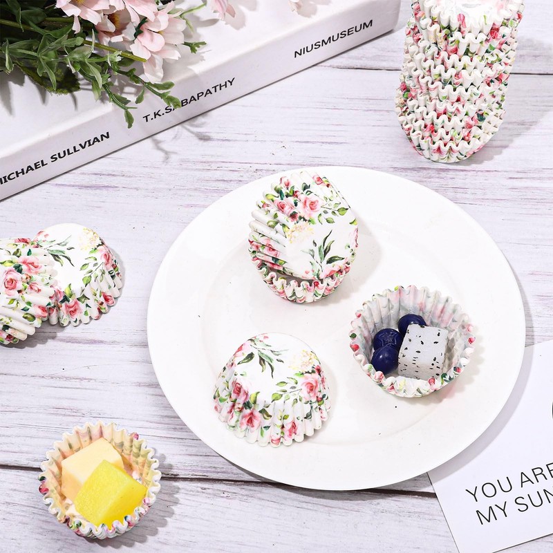 FYSUIMU 600Pcs Mini Pink Flower Cupcake Liners Spring Floral Baking Cups Muff... gallery