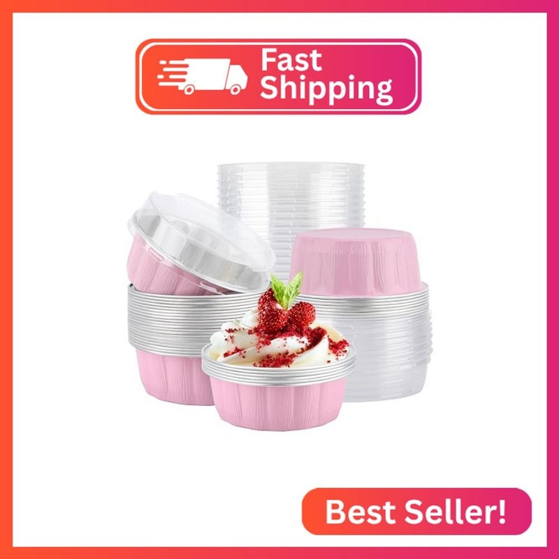 EUSOAR Cupcake Liners, 25pcs 9oz Pink Disposable Creme Brulee Ramekins Mini Pie