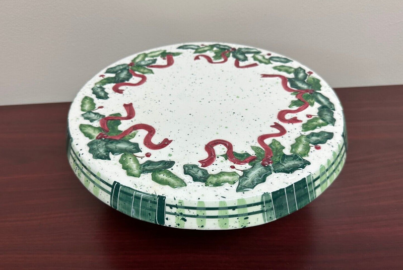 Make The Season Bright Christmas Holly 12" Pedestal Cake Plate gallery