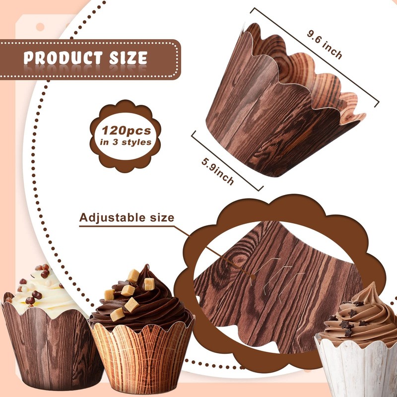 Wood Grain Cupcake Wrappers 120 PCS Rustic Woodland Baby Shower Liners gallery