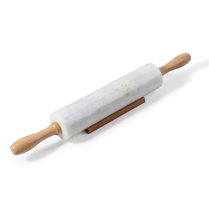 White Marble Rolling Pin With Wooden Handles & Wood Cradle, 18 Inch Polished ... gallery