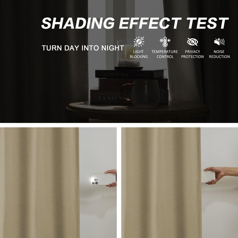 DUALIFE Luxury Blackout Curtains for Bedroom 96 Inches Long Taupe, Pinch Plea... gallery