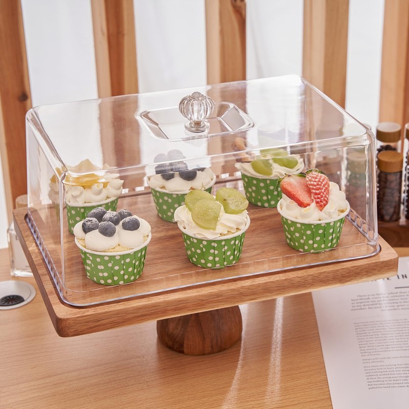 Cake Stand with Lid, 13″ Rectangular Multi-Functional Cake Holder, Acacia Sol... gallery