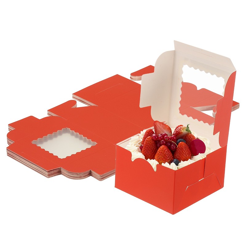 18 Pcs 4 x 4 x 2.4 Inch Cake Boxes with Window, Red