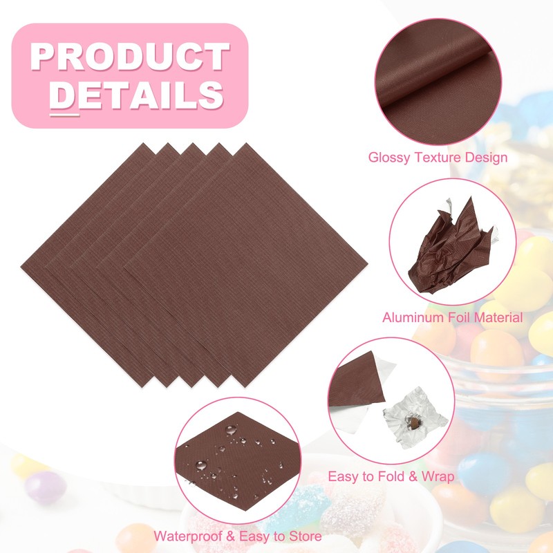 100 Pcs Candy Foil Wrappers, 4.7 x 4.7 Inch Chocolate Wrappers, Brown gallery